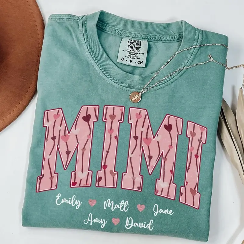 Custom Valentines Mimi Comfort Colors® Shirt, Mimi Heart Tee, Personalized Gigi Mimi Nana Mama Shirt, Mother's Day Gift for Grammy Nanny
