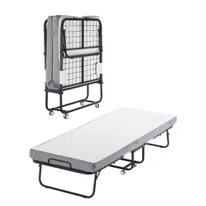 Twin Size Foldable Rollaway Bed, 31 in x 75 in with 4 in Memory Foam Mattress, Sturdy Metal Frame Portable Guest Bed for Adults, Twin Size Bed