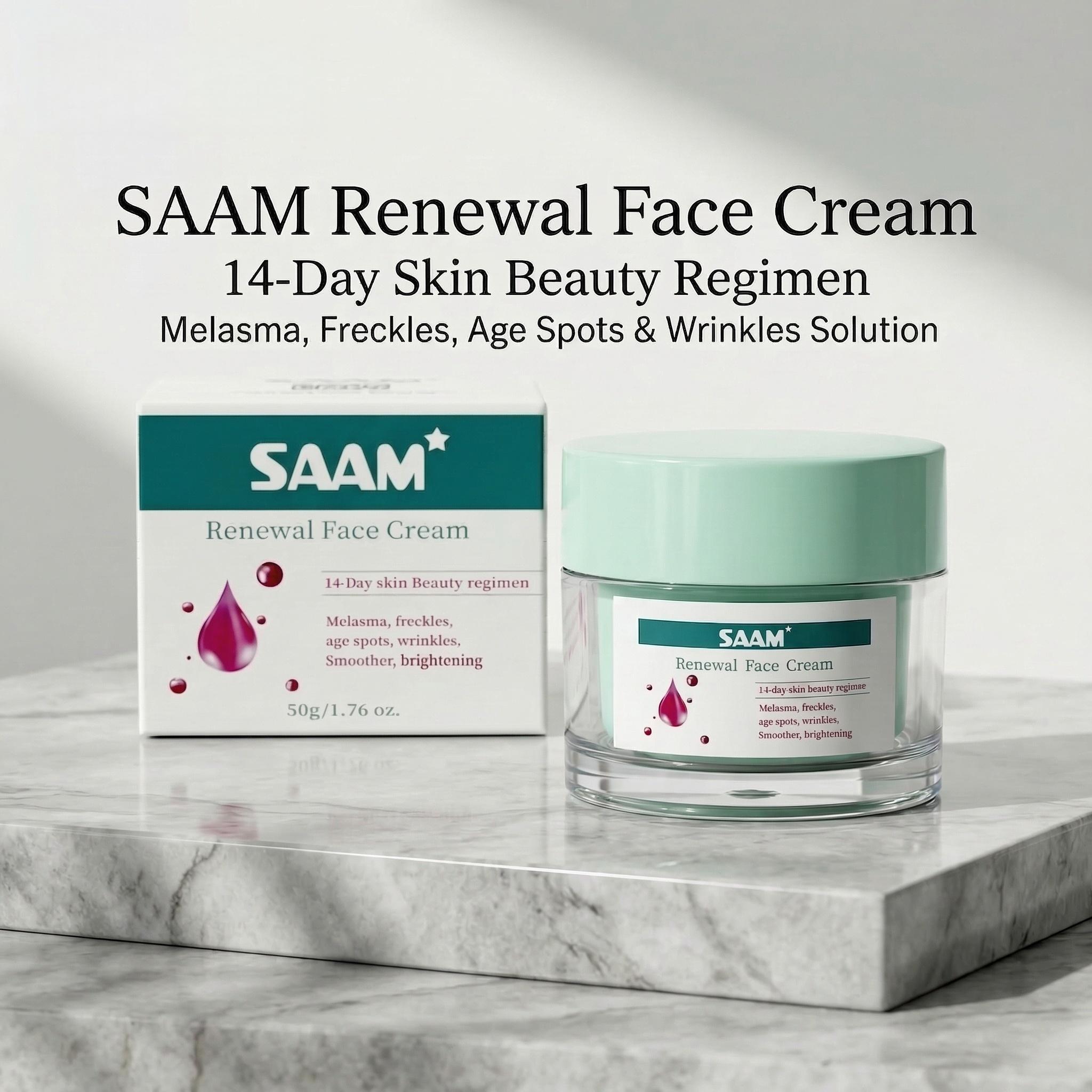 Sam Renewal Facial Massage Cream, Daily Moisturizer for Adults - 14-Day Glow Boost, Brightening Formula Helps Improve Dark Spots, Freckles, Fine Lines & Skin Repair