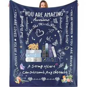 Purple Encouragement Throw Blanket Birthday Gifts for Women ,Hug Get Well Blanket with Words of Affirmation Inspirational Positive Thoughts and Quotes for Sister Friend,Grandma