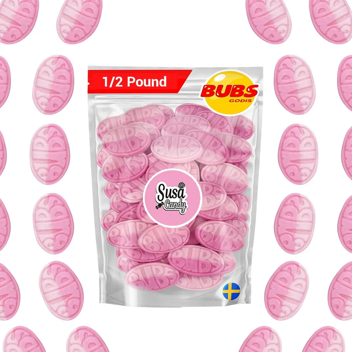 Bubs Swedish Candy - Strawberry Pomegranate Foam Ovals - 1/2 LB - Vegan BonBon - Sweet, Snack Pomegranate Candies