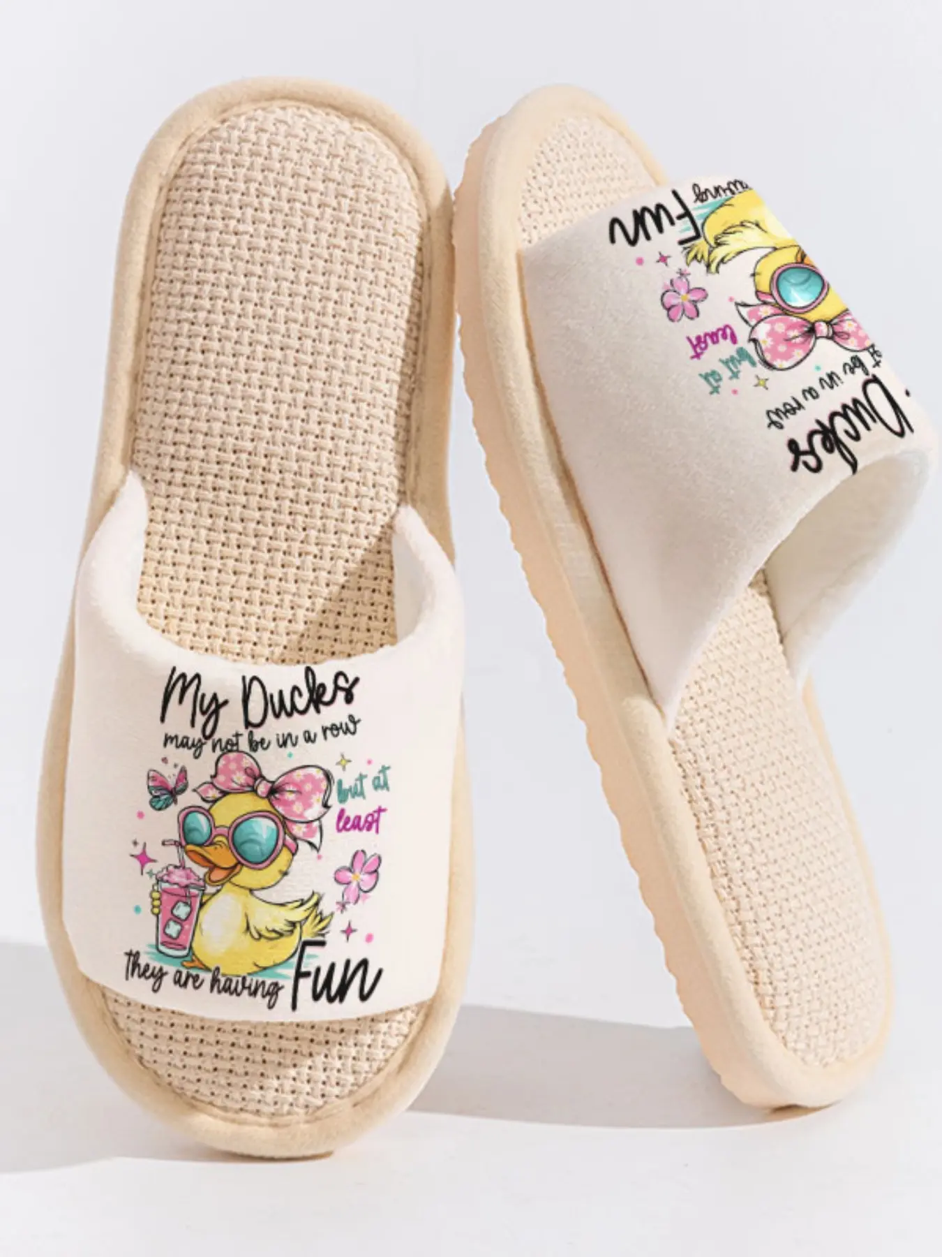 Cartoon Duck "My Ducks" Fun Slogan Slippers Cloud-Feeling Cute Soft Healing Style Indoor Outdoor Cute Pet Lover Must-Have