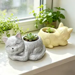 Simulation Cat Succulent Pot Decor, Style Minimalist Resin Material, Balcony Garden Decoration, Home Soft Furnishing Gift