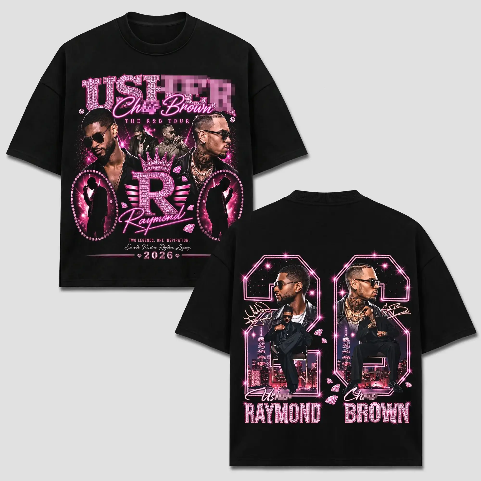 [FREE SHIP] Brown Raymond T-Shirt, Raymond Brown The RB Tour 2026 Tee, Pink Diamond Crown Graphic Top, RAndB Hip Hop Concert Merch, Two Legends Slogan Vintage Bootleg Apparel, Retro Acid Washed, US Unisex Casual Oversized Heavyweight