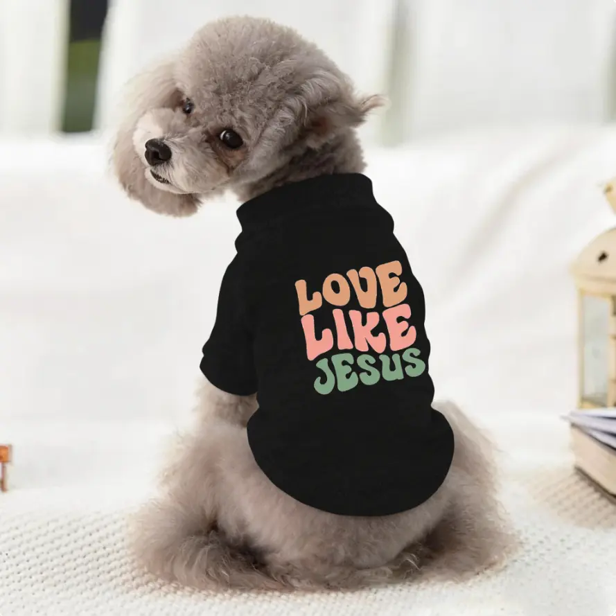 Discover Cozy Cotton Canine Wear: Soft, Lightweight, and Breathable Dog Shirt Vest with Eye-Catching Graphics(Love Like Jesus), Keeping Your Furry Friend Warm and Comfy!