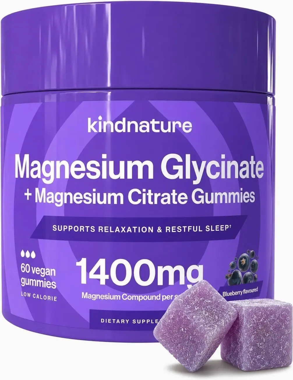 KINDNATURE Magnesium Glycinate & Citrate Gummies – Calm Magnesium Complex for Sleep, Stress, Cramps & Digestion – Chewable Vegan Magnesium Supplement for Women, Teens, Adults – 60 Ct