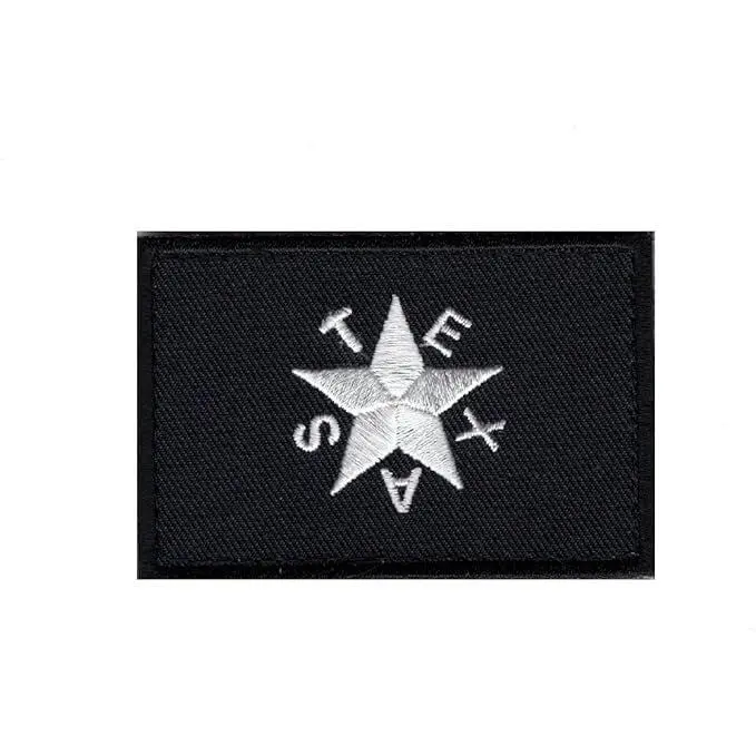 Black Texas 2PC State Flag Hook Fastener Patch 3x2 Inch for Uniforms and Gear