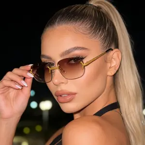 Metal frameless trimmed oval sunglasses, European and American retro fashion, high-end ins-style sunglasses