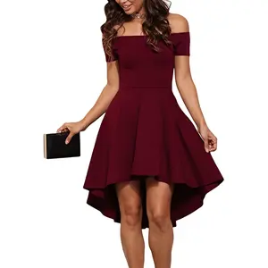 [Off shoulder] elegant off shoulder solid slim dress-Women's Party clothing