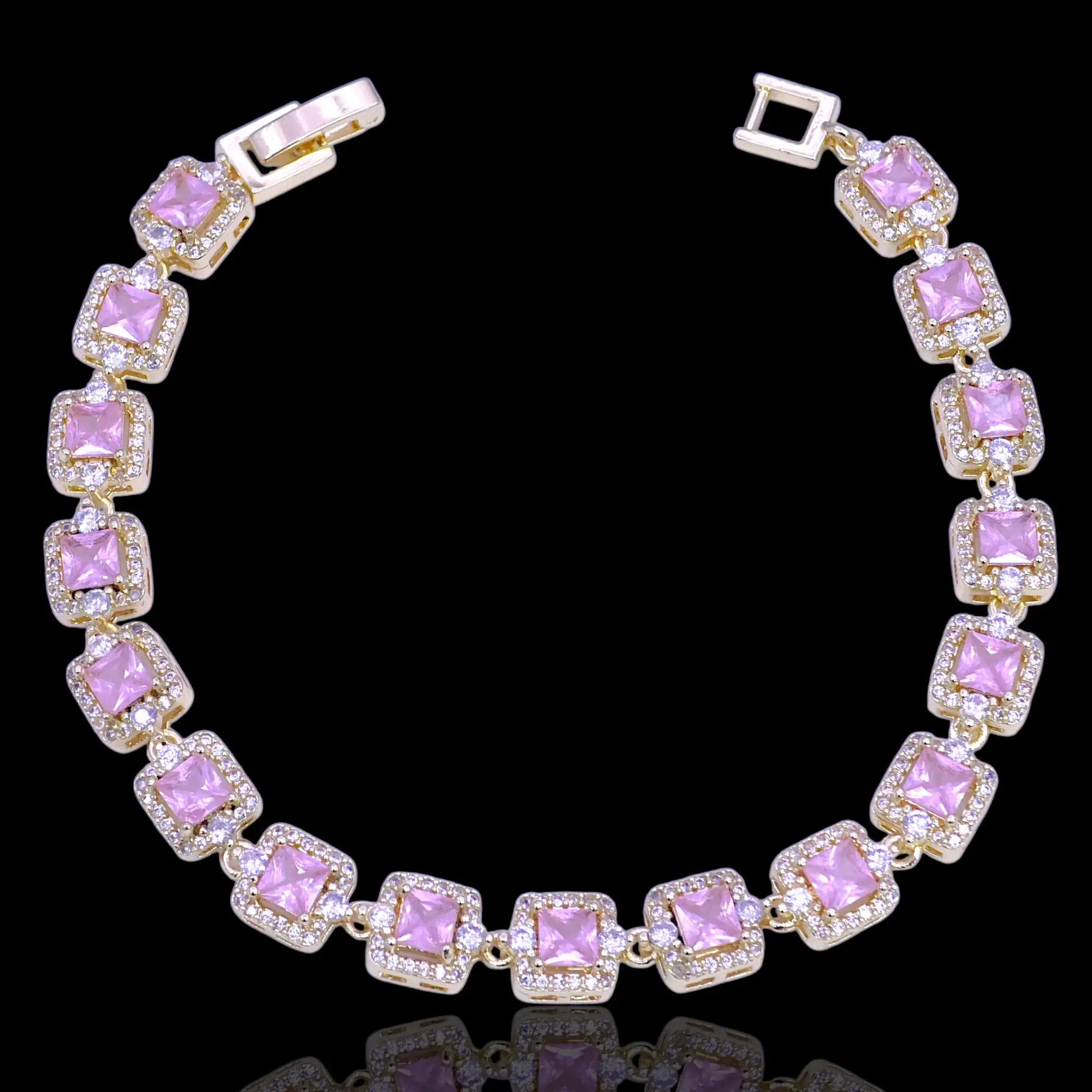 GOLD FILLED PINK PARIS PRINCESS CUT ZIRCONIA BRACELET
