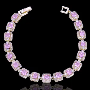 GOLD FILLED PINK PARIS PRINCESS CUT ZIRCONIA BRACELET