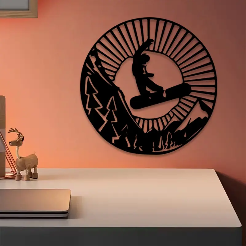 1pc Snowboard Metal Wall Art, Snowboard Statue Mural, Perfect for Living Room Wall, Bedroom Wall, Office Wall, Winter Decor, Ideal Gift for Snowboard Lovers, Powder-Coated Metal