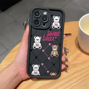 Cute Plaid Bear Pattern Tpu Anti-Drop Phone Case Cover for iPhone 6/7/8/x/XS/XR/XS Max/11/12/13/14/15/16/17 Pro Max, Gift for Women and Girls
