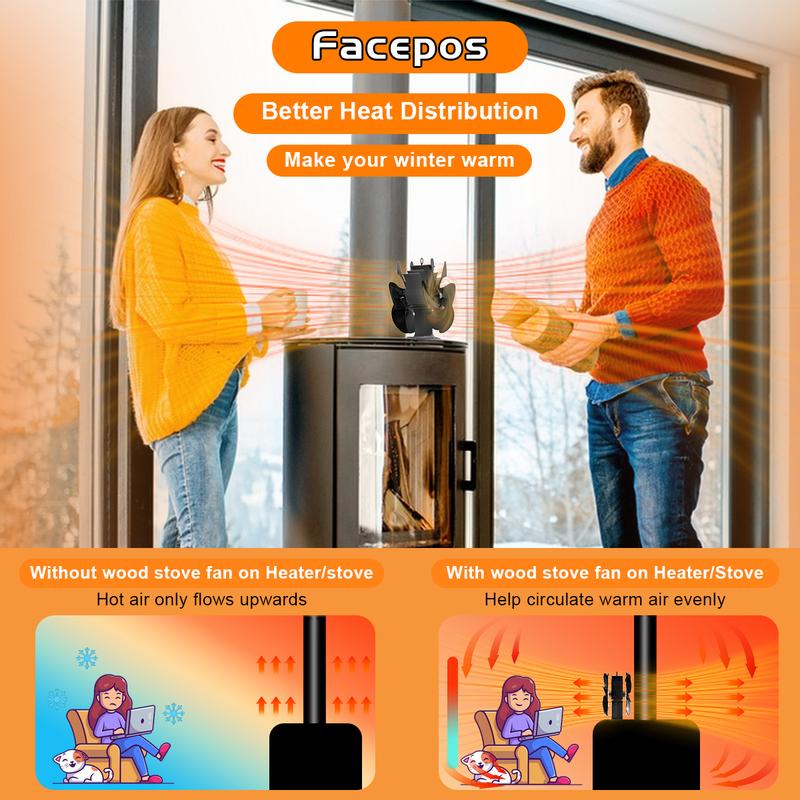 Facepos 2025 Dual-Sided 12-Blade Heat Powered Wood Stove Fan – Upgraded Fireplace Fan for Buddy Heater and Airflow Circulation Facepos 2025 Dual-Sided 12-Blade Heat Powered Wood Stove Fan – Upgraded Fireplace Fan for Buddy Heater and Airflow Circulation