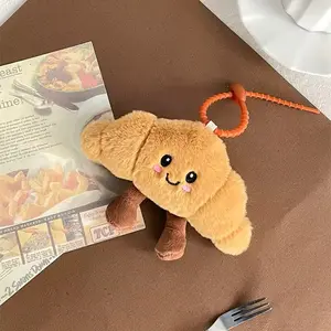 Cute Food Plush Keychain Hanging Accessories Croissant Baguette Pretzel Bread Collection Decorative Anime Keychain Gift for Kids