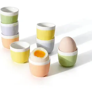 8-Pack Ceramic Egg Cups, Macaron Color Egg Holders for Soft/Hard Boiled Eggs, Dishwasher Safe, Ideal for Family Breakfast, Easter Parties & Holiday Gatherings