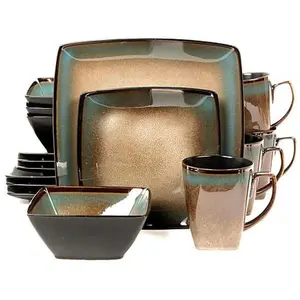 Gibson Tequesta 16-piece Square Dinnerware Set - Taupe