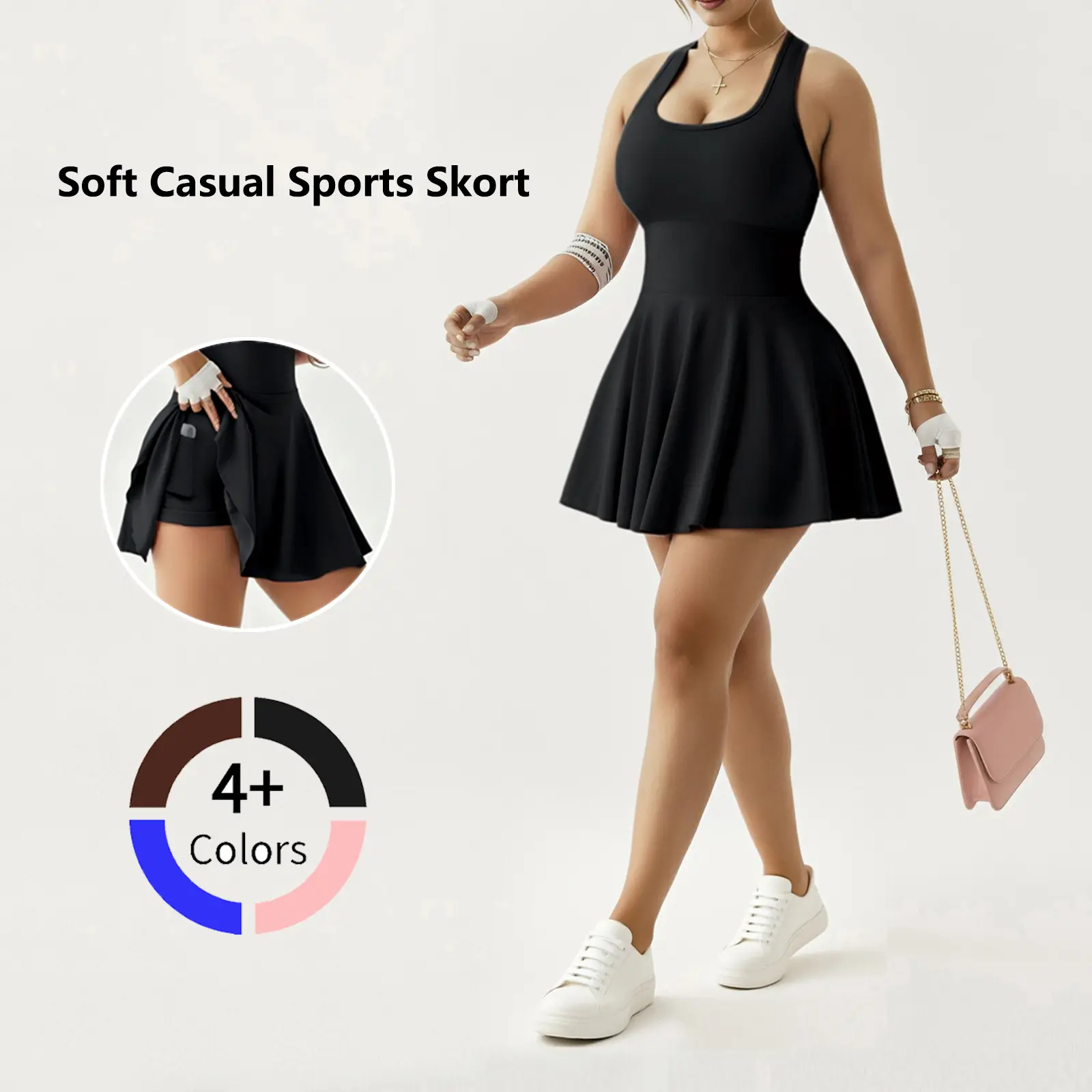 Women's Sleeveless Wrap Athletic Dress Built-in Shorts Golf Tennis Sports Dress Fitness One-piece Active Bodysuit