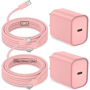 SANPRIO 20W USB C Fast Charger Block with 10Ft Long USB C to Lightning Cable for iPhone 14 Pro Max/13/12 Pro Max/11/11 Pro Max/XS/XR, iPad - Pink Electronic Cellphone Charging Smartphones