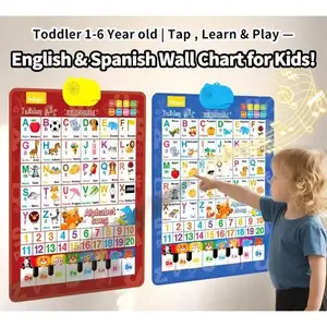 Toddlers Kids - English & Spanish Learning Poster with Songs, ABCs, Numbers, Animal words & Interactive Educational Toy  & Piano - No Screen, Battery Powered classroom use Alphabet Preschool