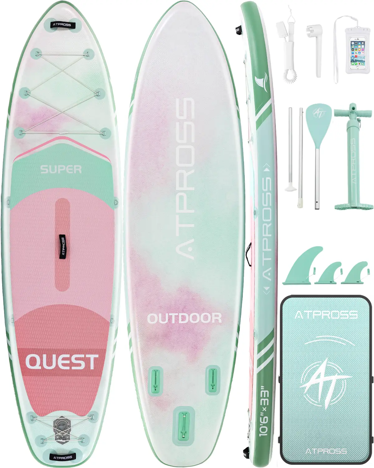 [Father's Day]10'6''x33''Inflatable Stand Up Paddle Board, 400lbs Extra Ultra-Light Blow Up Paddle Board, Premium SUP Accessories Kit & Backpack, Non-Slip Stable Deck Boat for Yoga Fishing Surf