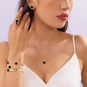 6Pcs Flower Design Matching Jewelry Set, Fashionable Elegant Necklace & Bracelet & Earrings & Ring for Women & Girls, Fashion Jewelry for Party, Daily Decor, Trendy All-match & Exquisite Jewelry for Birthday Gift, Jewellery Gift Set