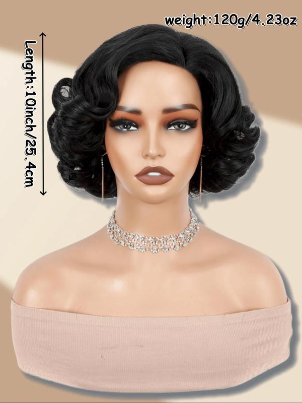 Women's Short Curly Bob Wig, Large Curl Puffy Wave Side Part Synthetic Hair, Natural Look Daily Wear, Easy Maintenance & Stylish Design
