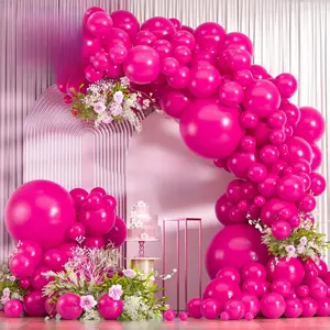 114pcs Pink Balloon Garland Arch kit, 18 12 10 5 inch Hot Pink Latex Balloons, Different Sizes Magenta Balloon for Engagement Bridal Bachelorette Princess Birthday Party Decorations
