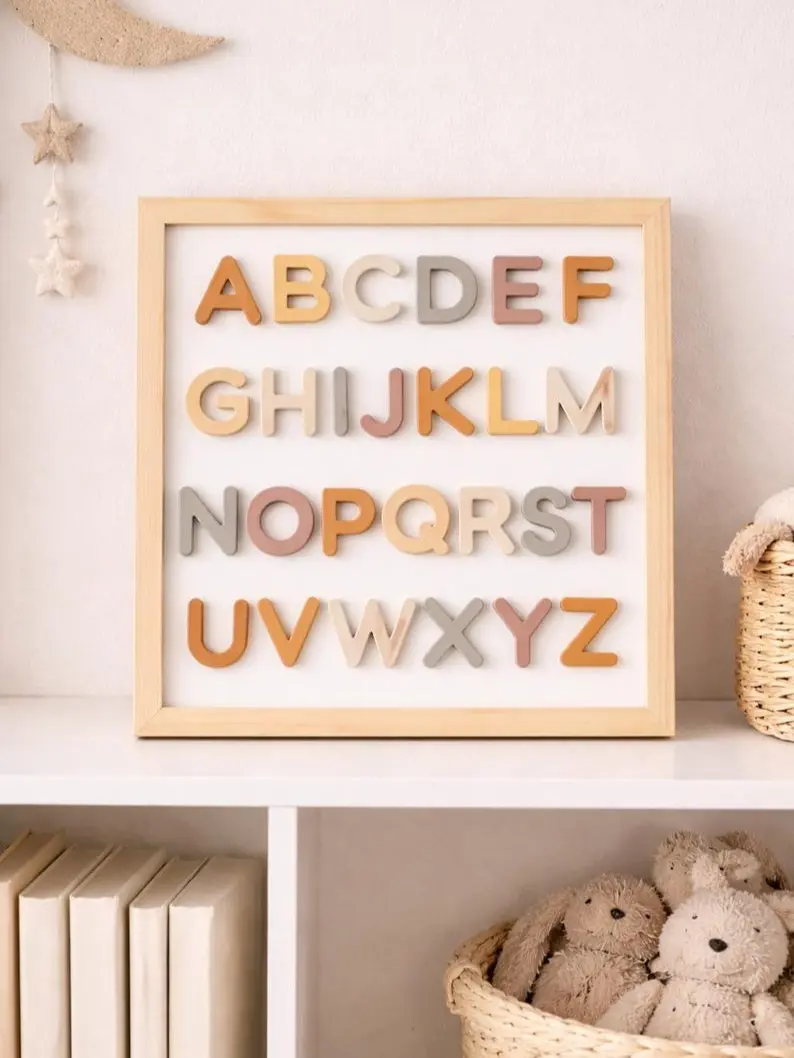 Montessori Neutral Magnetic Letters, Silicone ABC Fridge Magnets for Toddlers