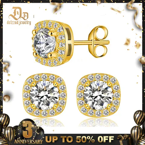 Delzzad S925 Halo Square Stud Earrings Synthetic Moissanite Earrings Birthday Anniversary Mother's Day Christmas Gifts for Men Women