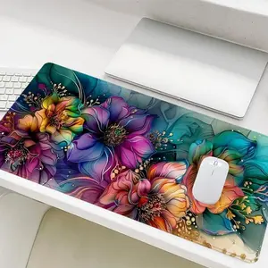 Flower Pattern Mouse Pad, 1 Count Rectangle Gaming Mouse Pad, Non-slip Rubber Base Stitched Edge Desk Pad for Desk Laptop Desktop, Gift for Friend Women