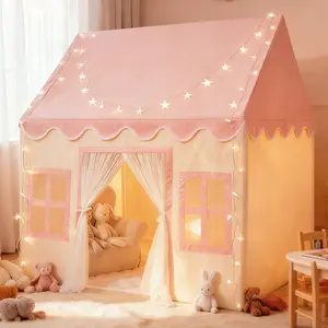 JungleDove Pink Playhouse Fairy Tent for Kids with Mat and Star Lights – Perfect Indoor Play Tent for Boys and Girls, Ideal Gift for Children