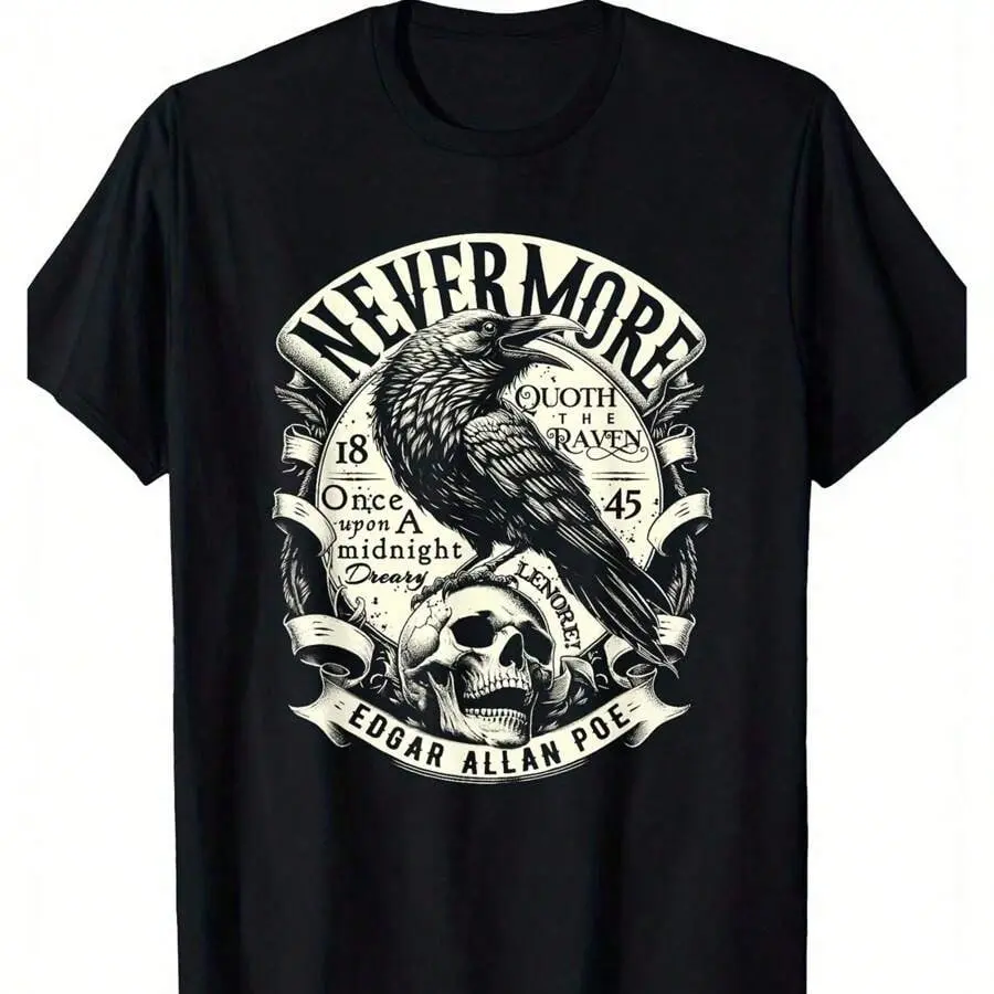 Edgar Allan Poe Nevermore Raven Graphic Tee, Soft & Breathable, Casual Crew Neck-Shirt Men And Women - All SeasonsComfortable Cotton Black Crewneck