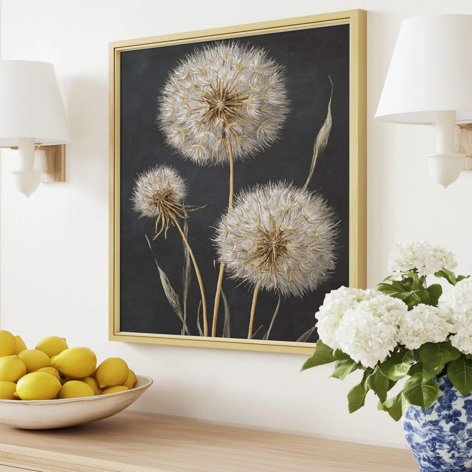 [25% OFF] [UNFRAMED]   Vintage Dandelion Botanical Print, Dark Background Flower Art