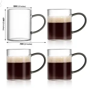 Bacimi Borosilicate Clear Glass Espresso cups 3oz / 90ML, Smoke Handle Set of 4