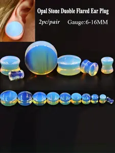 Translucent Opal Stone Double Flared Ear Plugs & Tunnels, Dual Flared, 6mm-16mm Sizes, Blue & Opalite Body Jewelry, Ear Stretching Jewelry