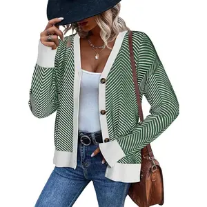 Women's 2025 Fashion Casual Open Front Long Sleeve Chunky Knit Striped Cardigans Sweaters Outerwear Coats Fit Knitwear for Fall Winter Spring