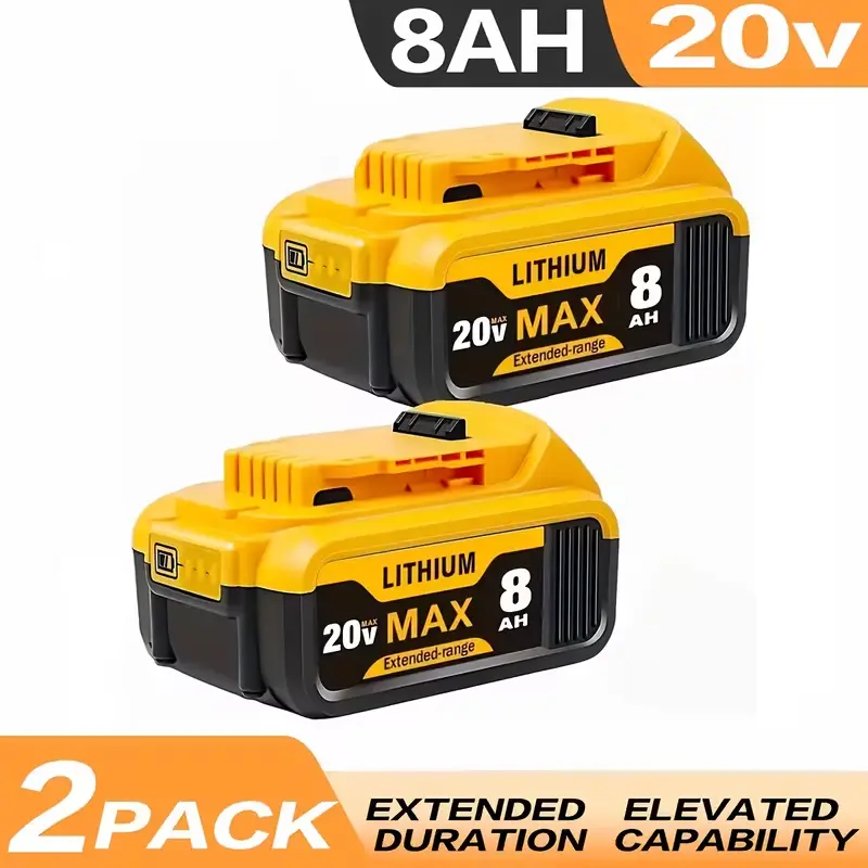 2-Pack Replace for Dewalt 20V Max Battery 8000mAh, Replacement for dewalt 20v Batteries DCB200 201 DCB206 204 DCB208, Compatible with DeWalt 20V Cordless Power Tools and Chargers