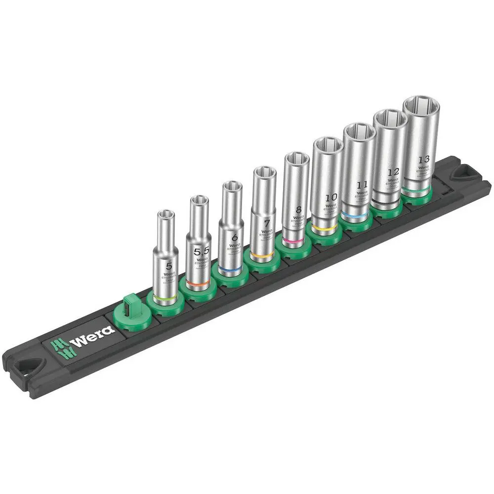 WERA 05005410001 MAGNETIC SOCKET RAIL A DEEP 1 SOCKET SET, 1/4" DRIVE, 9 PIECES