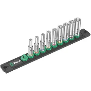 WERA 05005410001 MAGNETIC SOCKET RAIL A DEEP 1 SOCKET SET, 1/4" DRIVE, 9 PIECES