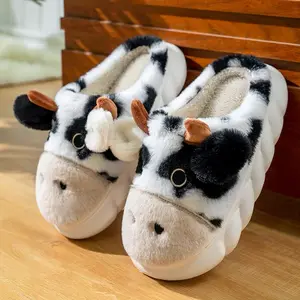 Cow Slippers for Women and Men,Cute Animal Fuzzy slippers house indoor Outdoor Plush Kawaii Slippers,Cozy and Cute Animal House Slippers - Fuzzy Warm Bedroom Slipper,Fun Christmas Gifts