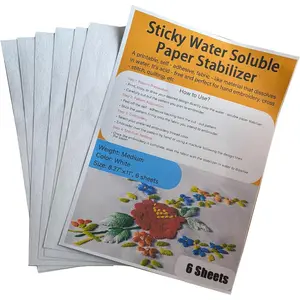 6 Sheets Water Soluble Embroidery Stabilizer Paper, 8.27 x 11 inches, Medium Weight Wash  Stabilizer Allowed for Print or Draw Patterns