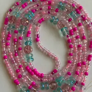 Waistbeads - Pink Quartz different shades of pink with light blue crystals and light purple crystals for everyone 60 to 50 inches