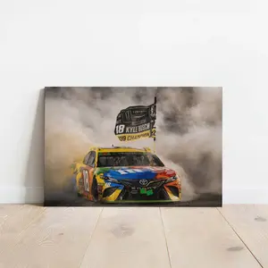 Kyle Busch #18 Nascar Victory Celebration Canvas Print, Iconic Smoking Race Car Wall Art, Decor for Living Room, Bedroom, Office, Dorm, Game Room