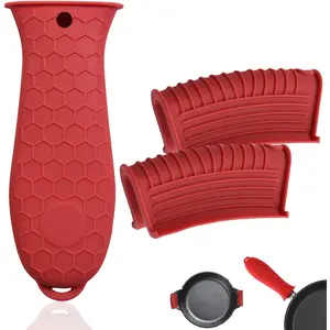 3 Pack Silicone Hot Handle Holder, Assist Pan Handle Sleeve Pot Holders For Cast Iron Skillets,Enameled Casserole,Metal Frying Pans Cookware Handles Grip Covers Nonslip Heat Resistant, Red