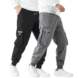 Men's 2-Pack Letter Patch Cargo Jogger Pants - Polyester Soft Fabric, Drawstring Pockets, Regular Fit, Non-Transparent Stitched Trousers for Casual Daily Commute