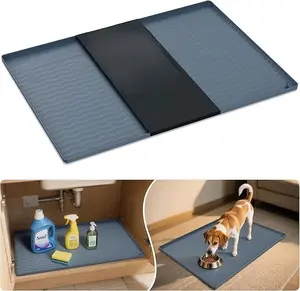 Waterproof Silicone Under Sink Mat 31'' x 22'' Shelf Liner for Kitchen and Bathroom, Cabinet and Counter Protector, Storage and Organizers, Litter Mat, Pet Cat Puppy Essentials(Dark Grey)