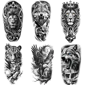 BAGHPBM Temporary Tattoos Set of 6 Dark-Themed Realistic Waterproof Tattoos with Wolf Lion and Eagle Designs