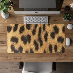 Faux Leopard Fur Desk Mat, Realistic Animal Print Mouse Pad, Cute Desk Accessories, Cheetah Room Decor, Animal Print Mats, Leopard Aesthetic
