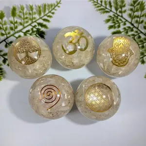 Selenite Orgonite Sphere with Embedded Symbols